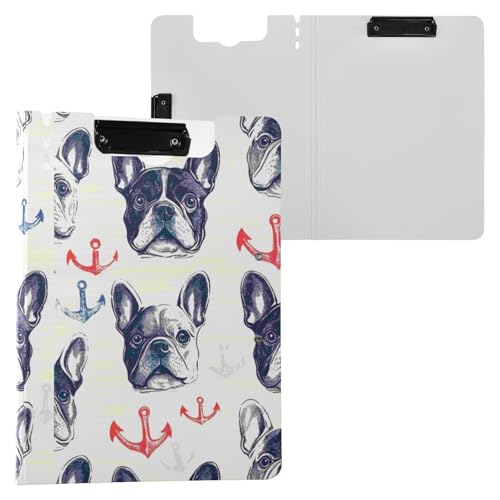 Kcldeci Klemmbrettmappe, französische Bulldogge, nautischer Anker, A4, faltbare Klemmbretter, Aktenordner, Klapp-Schreibblock für Memo-Formulare, Dokumente und Schule, Büro, Arbeit von Kcldeci