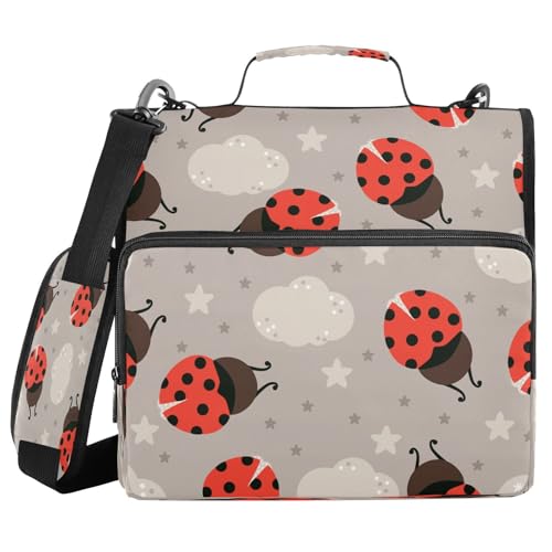 Kcldeci Ladybug and Cloud Ordner mit 3 Ringen, 3,8 cm Reißverschluss, 500 Blatt, Trapper, Organizer, Ordnertasche mit Schultergurt, Fächermappe für Schule und Büro von Kcldeci