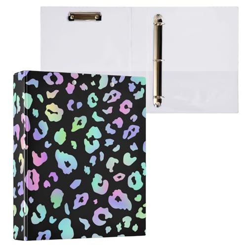 Kcldeci Leopard Rainbow Leo Gradient Gepard 3-Ringbuch 1 Packung, 3,8 cm runder Ring für Papier in Briefgröße, Hardcover-Ordner für Schule, Büro und Zuhause von Kcldeci