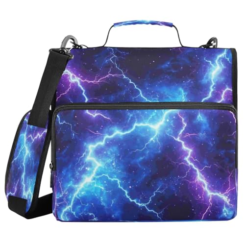 Kcldeci Lightning Bolts Ordner mit 3 Ringen, 3,8 cm, Reißverschluss, 500 Blatt, Organizer mit Schultergurt, Fächermappen für Schule und Büro von Kcldeci