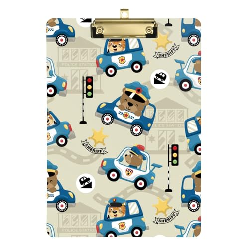 Kcldeci Lustige Tiere, Polizeiauto-Klemmbretter, Standard-Buchstabe, A4, Klemmbretter für Klassenzimmer, Lehrer, Frauen, Klemmbrett, Büro, Schulbedarf, Silber, 30,5 x 22,9 cm von Kcldeci