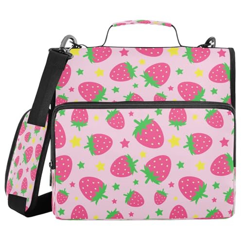 Kcldeci Lustiges Cartoon-Erdbeeren-Ordner mit 3 Ringen, 3,8 cm Reißverschluss, 500 Blatt, Trapperhalter, Organizer, Tasche mit Schultergurt, Fächermappen für Schule und Büro Kcldeci Lustiges Cartoon-Erdbeeren-Ordner mit 3 Ringen, 3,8 cm Reißverschluss, 500 Blatt, Trapperhalter, Organizer, Tasche mit Schultergurt, Fächermappen für Schule und Büro von Kcldeci