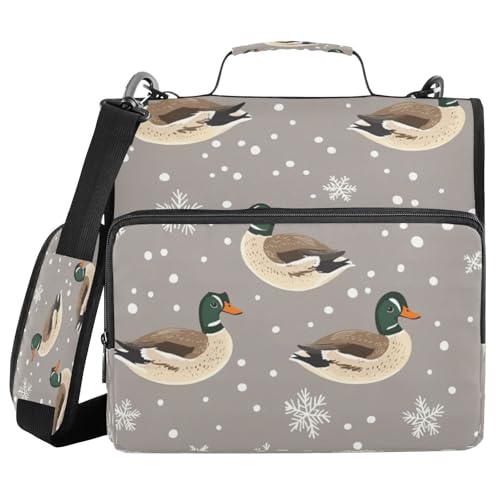 Kcldeci Mallard Ducks Ordner mit 3 Ringen, 3,8 cm Reißverschluss, 500 Blatt, Trapperhalter, Organizer, Tasche mit Schultergurt, Fächermappen für Schule und Büro von Kcldeci