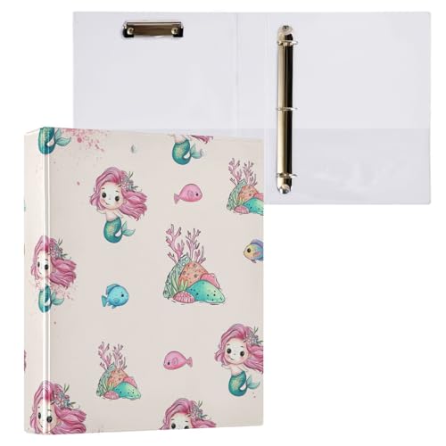 Kcldeci Mermaids Fish Ringbuch mit 3 Ringen, 3,8 cm, runder Ring für Papier in Briefgröße, Hardcover-Ordner für Schule, Büro und Zuhause von Kcldeci