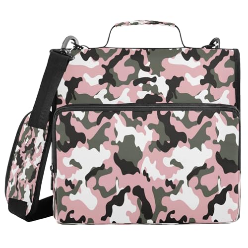 Kcldeci Militärischer Camouflage-Reißverschluss, 500 Blatt, Trapperhalter, Organizer, 3,8 cm, 3-Ringbuch-Tasche mit Schultergurt, erweiterbarer Aktenordner für Schule und Büro von Kcldeci