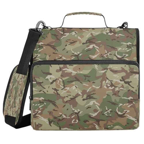 Kcldeci Multi-Terrain Camouflage-Reißverschluss, 500 Blatt, Trapper-Organizer, 3,8 cm, 3-Ringbuch-Tasche mit Schultergurt, erweiterbarer Aktenordner für Schule und Büro von Kcldeci