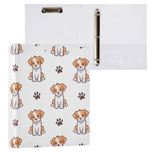 Kcldeci Nahtloses Muster des Cartoon-Hundes, 3 Ringordner, 1 Packung, 3,8 cm runder Ring für Papier in Briefgröße, Hardcover-Ordner für Schule, Büro und Zuhause von Kcldeci