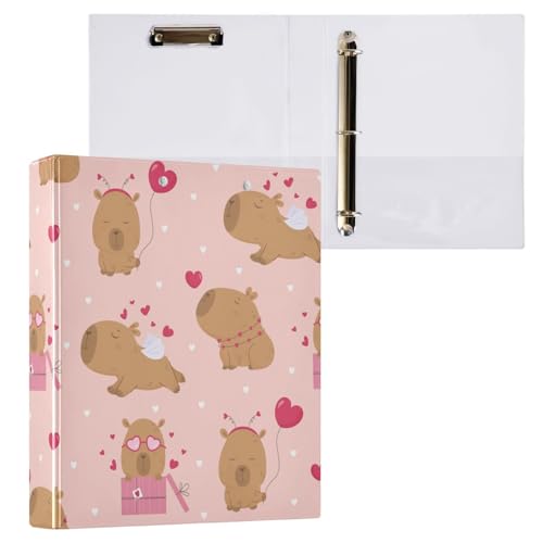 Kcldeci Nahtloses Muster mit schönem Capybara-3-Ringbuch, 1 Packung, 3,8 cm runder Ring für Papier in Briefgröße, Hardcover-Ordner für Schule, Büro und Zuhause von Kcldeci