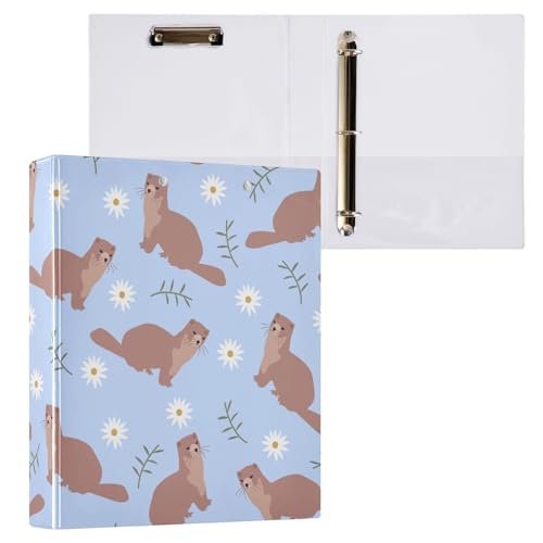 Kcldeci Nerzmuster auf blauem 3-Ringbuch, 1 Packung, 3,8 cm runder Ring für Papier in Briefgröße, Hardcover-Ordner für Schule, Büro und Zuhause von Kcldeci
