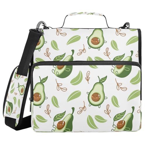 Kcldeci Niedliche Avocado-Ringmappe mit 3 Ringen, 3,8 cm Reißverschluss, 500 Blatt, Trapper, Organizer, Ordnertasche mit Schultergurt, Fächermappe für Schule und Büro von Kcldeci