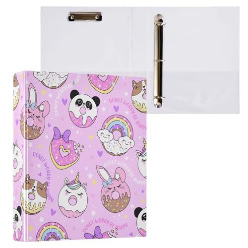 Kcldeci Niedliche Donut-Grafik mit Herzen, 3 Ringordner, 3,8 cm, runder Ring für Papier in Briefgröße, Hardcover-Ordner für Schule, Büro und Zuhause, 2 Stück von Kcldeci