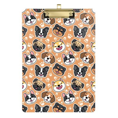 Kcldeci Niedliche Hundeköpfe Acryl-Klemmbretter A4 Briefgröße Klemmbrett für Klassenzimmer, Studenten, Lehrer, Frauen, Kinder, Silber, 30,5 x 22,9 cm von Kcldeci