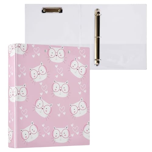 Kcldeci Niedliche Katze auf rosa 3-Ringbuch, 2 Stück, 3,8 cm runder Ring für Papier in Briefgröße, Hardcover-Ordner für Schule, Büro und Zuhause von Kcldeci