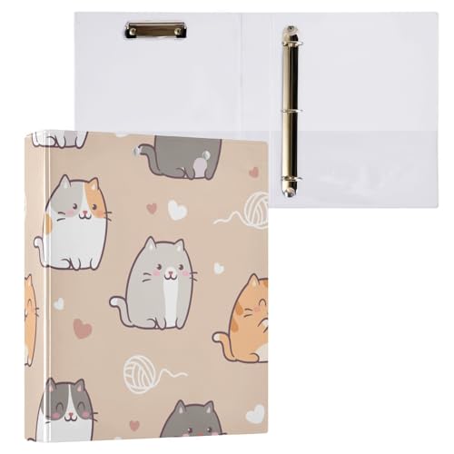 Kcldeci Niedliche Kawaii-Katzen-3-Ringbuch, 3,8 cm, runder Ring für Papier in Briefgröße, Hardcover-Ordner für Schule, Büro und Zuhause, 1 Stück von Kcldeci