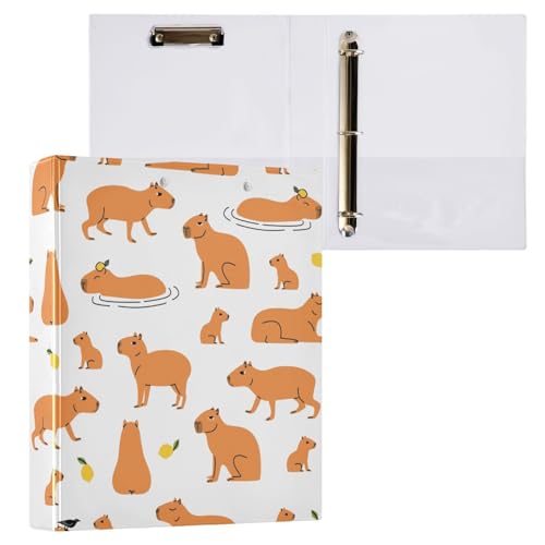 Kcldeci Niedliches Capibalas Ringbuch mit 3 Ringen, 3,8 cm, runder Ring für Briefpapier, Hardcover-Ordner für Schule, Büro und Zuhause von Kcldeci