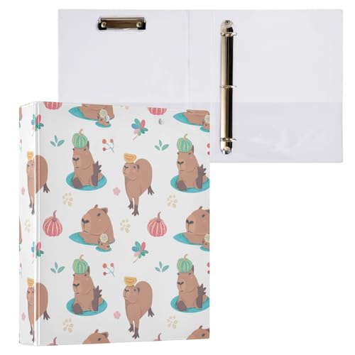 Kcldeci Niedliches Capybara-Ringbuch mit 3 Ringen, 3,8 cm, runder Ring für Papier in Briefgröße, Hardcover-Ordner für Schule, Büro und Zuhause, 1 Stück von Kcldeci