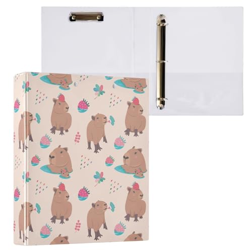 Kcldeci Niedliches Capybara-Ringbuch mit 3 Ringen, 3,8 cm, runder Ring für Papier in Briefgröße, Hardcover-Ordner für Schule, Büro und Zuhause, 1 Stück von Kcldeci