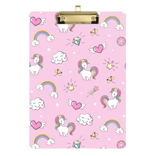Kcldeci Niedliches Einhorn-Klemmbrett mit rosa Hintergrund, Acryl, A4, Briefgröße, Klemmbrett für Klassenzimmer, Studenten, Lehrer, Frauen, Kinder, Gold, 30,5 x 22,9 cm Kcldeci Niedliches Einhorn-Klemmbrett mit rosa Hintergrund, Acryl, A4, Briefgröße, Klemmbrett für Klassenzimmer, Studenten, Lehrer, Frauen, Kinder, Gold, 30,5 x 22,9 cm von Kcldeci