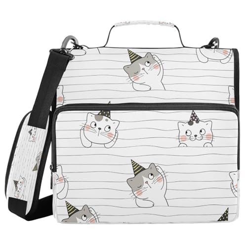 Kcldeci Ordner mit Reißverschluss, Motiv: niedliche Katze in Halloween, 500 Blatt, 3,8 cm, 3 Ringbuch-Tasche mit Schultergurt, erweiterbarer Aktenordner für Schule und Büro von Kcldeci