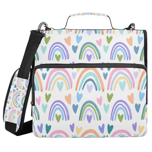 Kcldeci Ordner mit Reißverschluss in Regenbogen- und Herzform, 500 Blatt, 3,8 cm, 3-Ringbuch-Tasche mit Schultergurt, erweiterbarer Aktenordner für Schule und Büro von Kcldeci