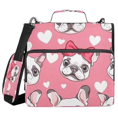 Kcldeci Ordner mit niedlichem französischem Bulldoggengesicht, 3 Ringe, 3,8 cm, Reißverschluss, 500 Blatt, Organizer mit Schultergurt, Fächermappe für Schule und Büro Kcldeci Ordner mit niedlichem französischem Bulldoggengesicht, 3 Ringe, 3,8 cm, Reißverschluss, 500 Blatt, Organizer mit Schultergurt, Fächermappe für Schule und Büro von Kcldeci