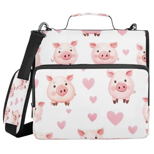Kcldeci Ordnermappe mit niedlichem Cartoon-Schweinchen und 3,8 cm Reißverschluss, 500 Blatt, Organizer mit Schultergurt, Fächermappe für Schule und Büro von Kcldeci