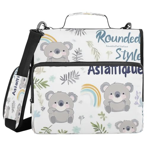 Kcldeci Ordnermappe mit niedlichem Koalas mit Regenbögen, 3 Ringe, 3,8 cm, Reißverschluss, 500 Blatt, Organizer mit Schultergurt, Fächermappen für Schule und Büro von Kcldeci