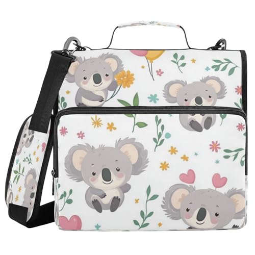 Kcldeci Ordnungsmappe mit süßem Koala-Herz und 3 Ringen, 3,8 cm, Reißverschluss, 500 Blatt, Organizer mit Schultergurt, Fächermappe für Schule und Büro von Kcldeci