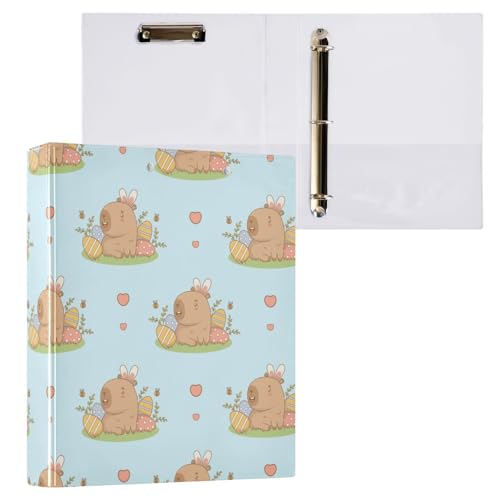 Kcldeci Oster-Capybara mit Hasenohren, 3 Ringordner, 1 Packung, 3,8 cm runder Ring für Papier in Briefgröße, Hardcover-Ordner für Schule, Büro und Zuhause von Kcldeci