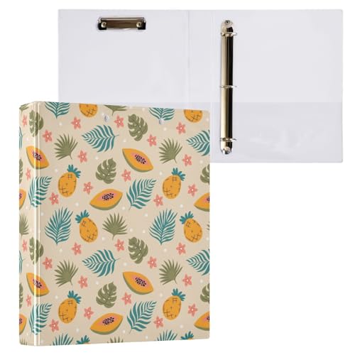 Kcldeci Palmblätter, Ananas-Papaya-Ringbuch, 3,8 cm, runder Ring für Papier in Briefgröße, Hardcover-Ordner für Schule, Büro und Zuhause, 2 Stück von Kcldeci