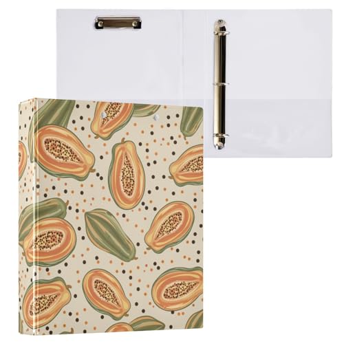 Kcldeci Papaya Nahtloses Muster 3-Ringbuch 2 Stück, 3,8 cm runder Ring für Papier in Briefgröße, Hardcover-Binder-Organizer für Schule, Büro und Zuhause von Kcldeci