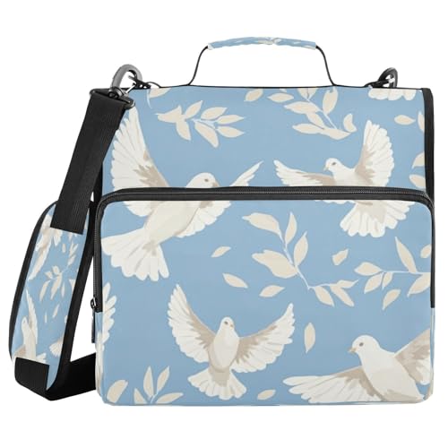 Kcldeci Peace Dove Ordner mit 3 Ringen, 3,8 cm Reißverschluss, 500 Blatt, Trapper, Organizer, Ordnertasche mit Schultergurt, Fächermappe für Schule und Büro von Kcldeci