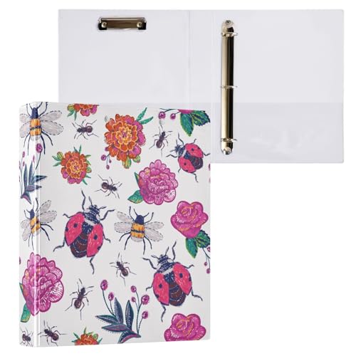 Kcldeci Pfingstrosenblüten-Ordner mit 3 Ringen, 2 Stück, Klemmbretter, Aktenordner mit 3,8 cm rundem Ring für Papier in Briefgröße, Hardcover-Ordner für Schule, Büro und Zuhause von Kcldeci