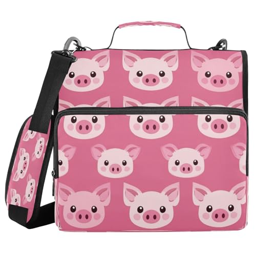 Kcldeci Pink Pig Face Ordner mit 3 Ringen, 3,8 cm Reißverschluss, 500 Blatt, Papier-Organizer, Ordnertasche mit Schultergurt, Fächermappen für Schule und Büro von Kcldeci