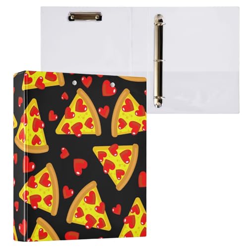 Kcldeci Pizza-Ordner mit Herz, 3-Ringbuch, 2 Stück, Klemmbretter, Aktenordner mit 3,8 cm rundem Ring für Papier in Briefgröße, Hardcover-Ordner für Schule, Büro und Zuhause von Kcldeci