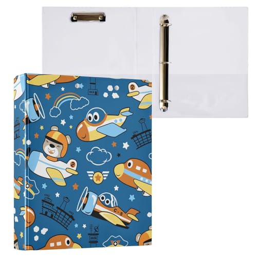 Kcldeci Planes Cartoon Funny Pilot 3-Ringbuch, 2 Stück, Klemmbretter, Aktenordner mit 3,8 cm rundem Ring für Papier in Briefgröße, Hardcover-Ordner für Schule, Büro und Zuhause von Kcldeci