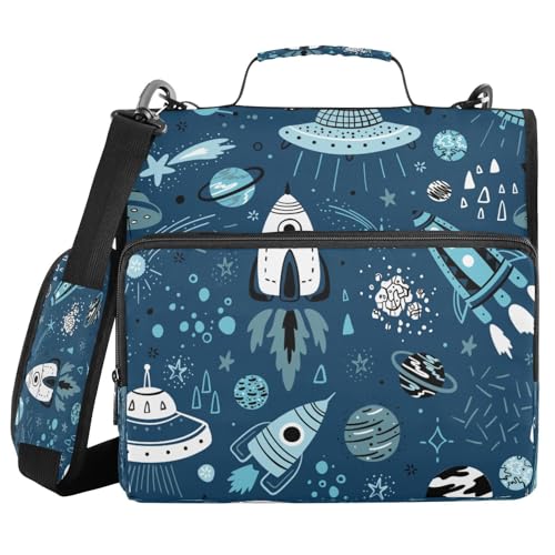 Kcldeci Planet Space Ordner mit 3 Ringen, 3,8 cm Reißverschluss, 500 Blatt, Trapper, Organizer, Ordnertasche mit Schultergurt, Fächermappen für Schule und Büro von Kcldeci