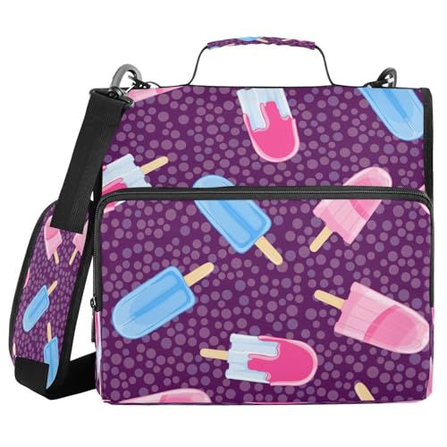 Kcldeci Popsicles 3-Ringbuch mit Reißverschluss, 500 Blatt, 3,8 cm, Ordnertasche mit Schultergurt, Dokumentenaufbewahrung für Schule und Büro, Violett von Kcldeci