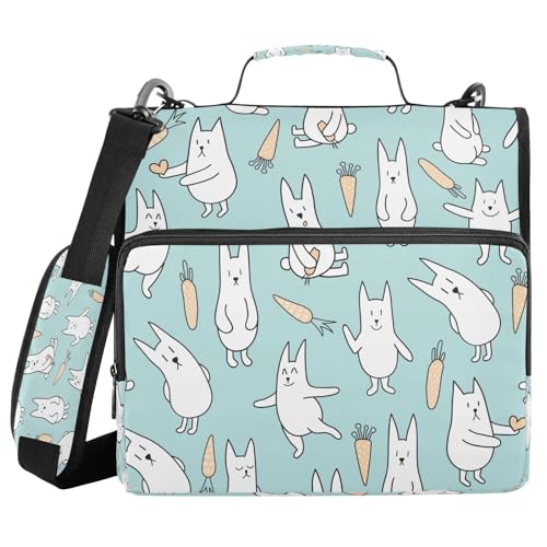 Kcldeci Rabbits and Carrots Aktenordner mit Reißverschluss, 500 Blatt, 3,8 cm, 3-Ringbuch-Tasche mit Schultergurt, Fächermappe für Schule und Büro, Hellblau von Kcldeci