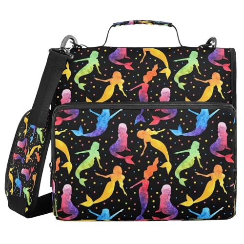 Kcldeci Rainbow Mermaids 3-Ringbuch mit Reißverschluss, 500 Blatt, Trapperhalter, Organizer, 3,8 cm, Bindertasche mit Schultergurt, Dokumentenaufbewahrung für Schule und Büro von Kcldeci