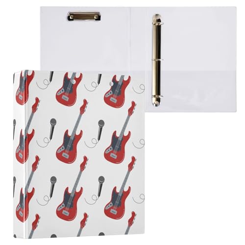 Kcldeci Red Electric Guitars 3-Ringbuch, 1 Packung, 3,8 cm, runder Ring für Papier in Briefgröße, Hardcover-Ordner für Schule, Büro und Zuhause von Kcldeci