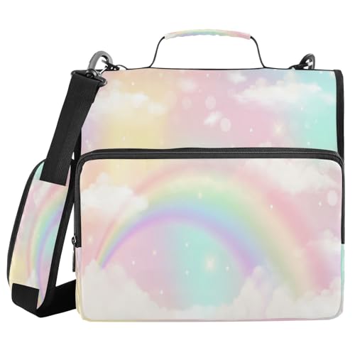 Kcldeci Regenbogen-Einhorn-Reißverschluss, 500 Blatt, Trapperhalter, Organizer, 3,8 cm, 3-Ringbuch-Tasche mit Schultergurt, erweiterbarer Aktenordner für Schule und Büro von Kcldeci