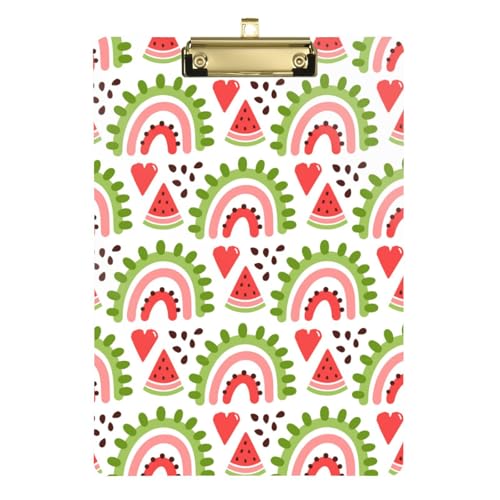 Kcldeci Regenbogen-Scheibe Wassermelone und Herz, Acryl-Klemmbretter, Standard-A4, Briefgröße, Klemmbrett für Klassenzimmer, Schule und Büro, für Kinder, Studenten, Lehrer, Silber, 30,5 x 22,9 cm von Kcldeci