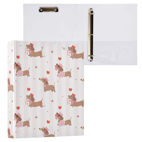 Kcldeci Retro Valentine Dackel 3 Ringbuch 2 Stück, 3,8 cm runder Ring für Briefgröße, Hardcover Binder Organizer für Schule, Büro und Zuhause von Kcldeci