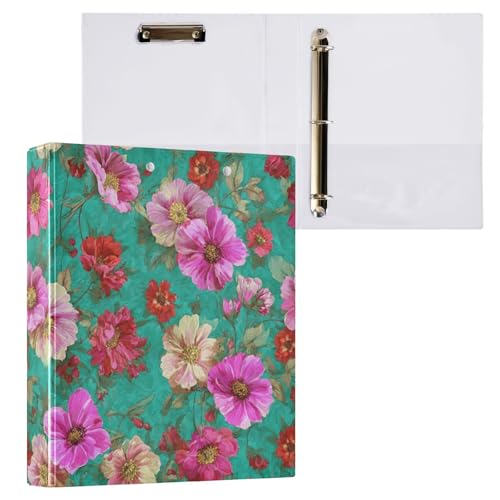 Kcldeci Ringbuch mit 3 Ringen, Hardcover, türkis-rote Blume, 3,8 cm, runde Ringe mit Innentaschen, Schule, Büro, Rezeptkarten, Ordner, Organizer, 2 Stück Kcldeci Ringbuch mit 3 Ringen, Hardcover, türkis-rote Blume, 3,8 cm, runde Ringe mit Innentaschen, Schule, Büro, Rezeptkarten, Ordner, Organizer, 2 Stück von Kcldeci