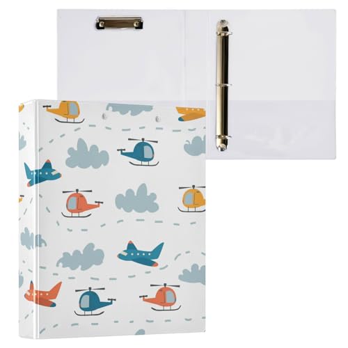 Kcldeci Ringbuch mit 3 Ringen, Motiv: niedliche Flugzeuge und Hubschrauber, 2 Stück, Klemmbretter, 3,8 cm, runder Ring für Papier in Briefgröße, Hardcover-Ordner für Schule, Büro und Zuhause von Kcldeci