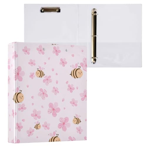 Kcldeci Ringbuch mit 3 Ringen, Motiv: rosa Kirschblüten, 2 Stück, Klemmbretter, Aktenordner mit 3,8 cm rundem Ring für Papier in Briefgröße, Hardcover-Ordner für Schule, Büro und Zuhause von Kcldeci