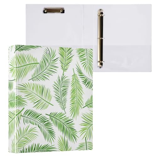 Kcldeci Ringbuch mit 3 Ringen, Palmblattgrün, tropischer Baum, 2 Stück, Klemmbretter, Aktenordner mit 3,8 cm rundem Ring für Briefgröße, Hardcover-Ordner für Schule, Büro und Zuhause von Kcldeci