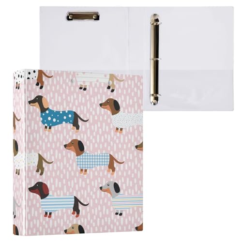 Kcldeci Ringbuch mit 3 süßen Dackeln, 2 Stück, 3,8 cm, runder Ring für Papier in Briefgröße, Hardcover-Ordner für Schule, Büro und Zuhause von Kcldeci