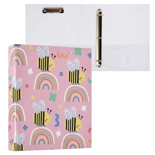 Kcldeci Ringordner mit 3 Ringen, Motiv: niedliche Bienen und Blumen, 1 Stück, Klemmbretter mit 3,8 cm rundem Ring für Papier in Briefgröße, Hardcover-Ordner für Schule, Büro und Zuhause von Kcldeci